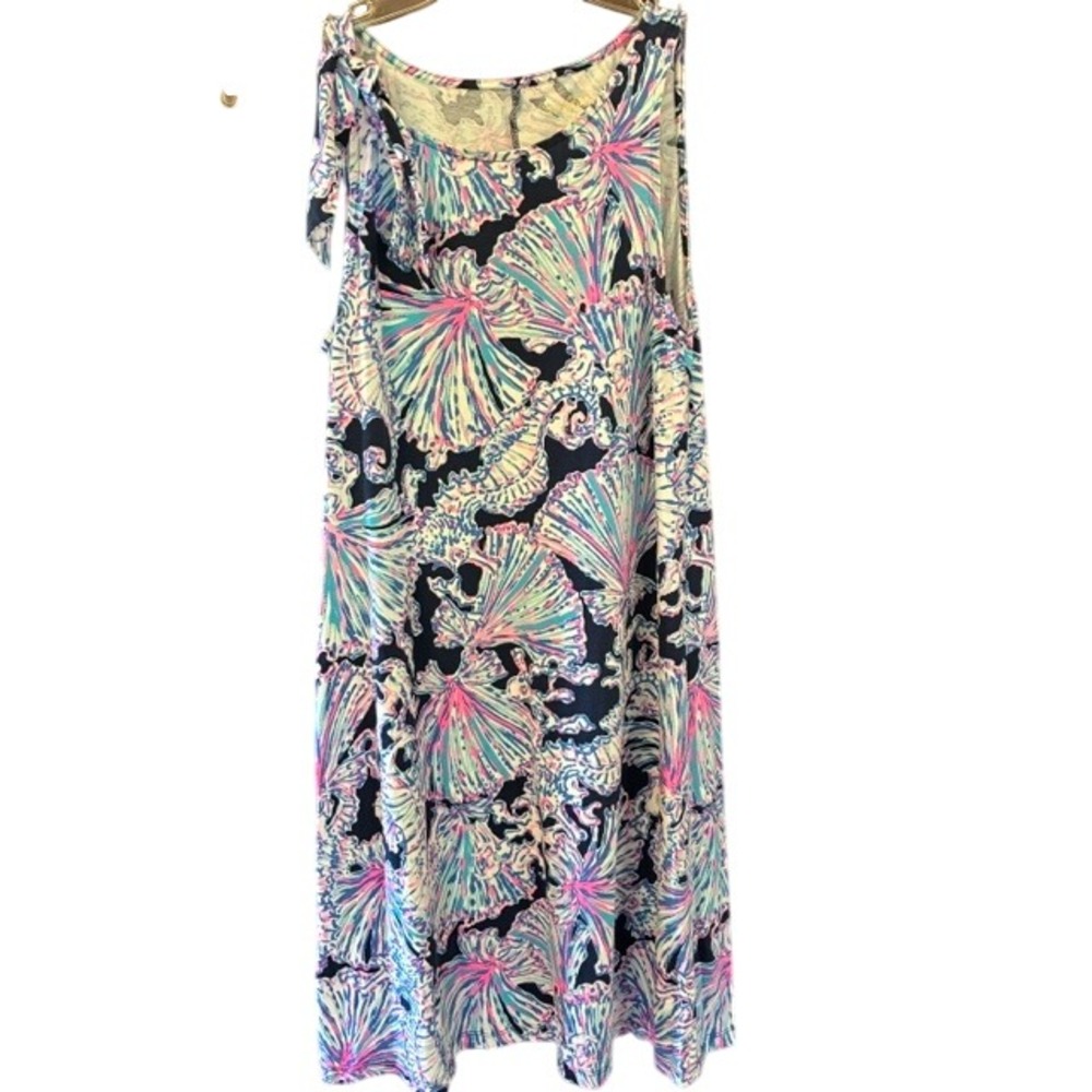Lilly Pulitzer Dress Womens XS Navy Blue Pink Luella Excellent Pima Cotton Tie